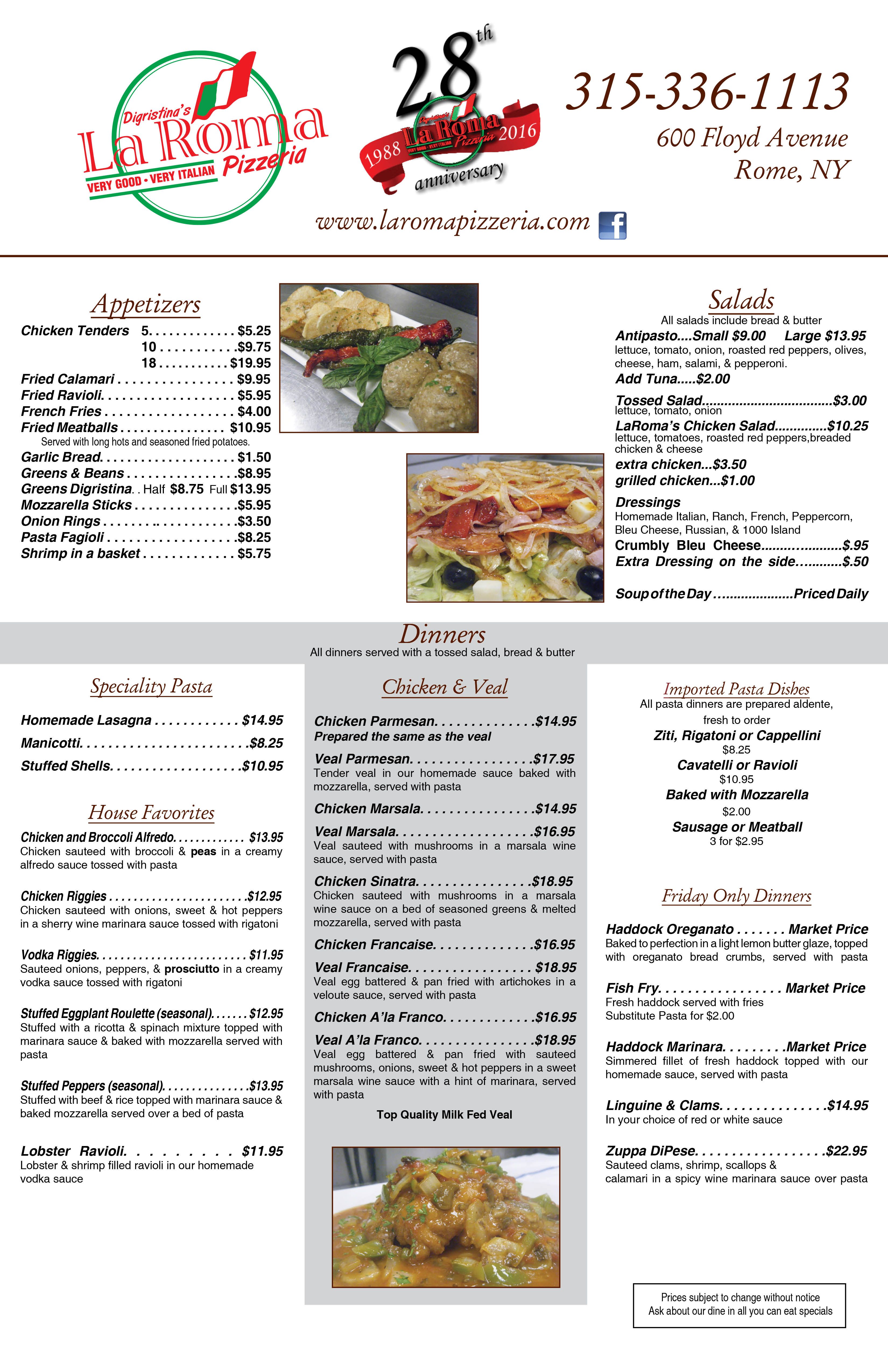 Menu | Laroma Pizzeria